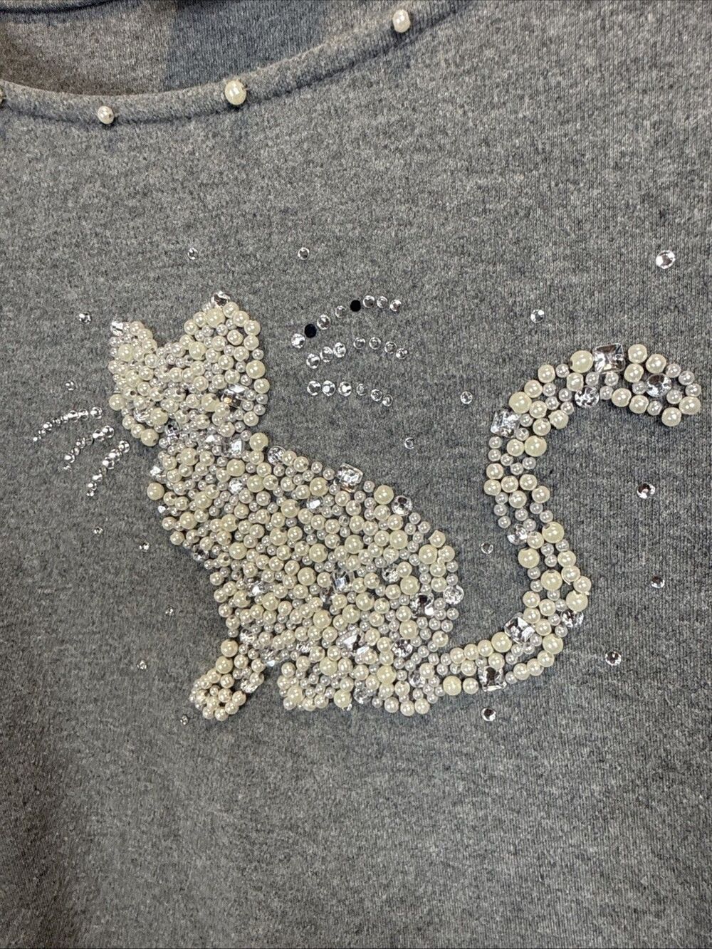 Quacker Factory Beaded Cat Top Gray Size 2X Cat Lady - Picture 5 of 12